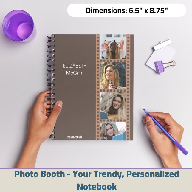 Caderno Espiral Brown Photo Booth - Trendy Modern Personalizado (Brown Photo Booth - Trendy Modern Personalized Science Spiral Notebook!)