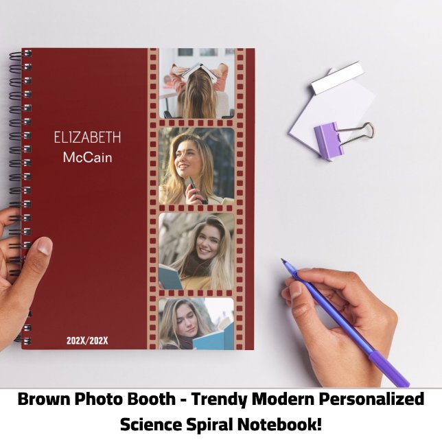 Caderno Espiral Brown Photo Booth - Trendy Modern Personalizado (Brown Photo Booth - Trendy Modern Personalized Science Spiral Notebook!)