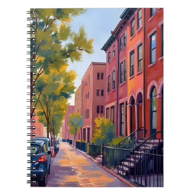 Caderno Espiral Brownstone City Street | Boston Brick Watercolor  (Frente)