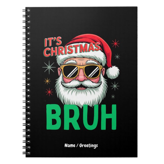Caderno Espiral Bruh É Natal Papai Noel Retrô Meme Engraçado Natal (Frente)