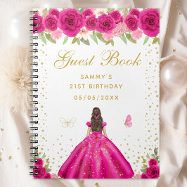 Caderno Espiral Bruneano Floral de Rosa Quente - Cabelo Princesa -