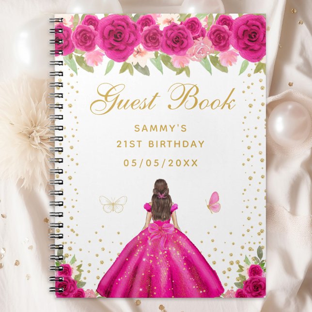 Caderno Espiral Bruneano Floral de Rosa Quente - Cabelo Princesa - (Criador carregado)
