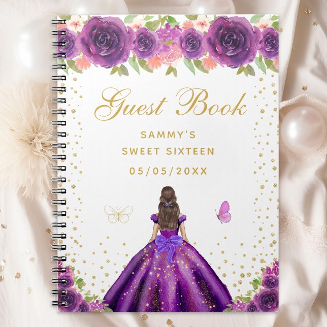 Caderno Espiral Brunette Hair Princess Purple Floral Sweet (Criador carregado)