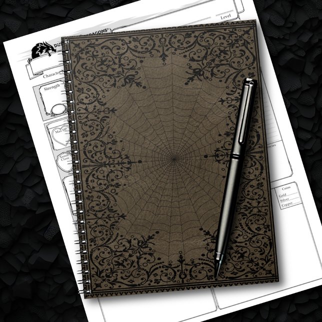 Caderno Espiral Bruxa-Aranha | Suede Fantasy Spiderweb Floured (Criador carregado)