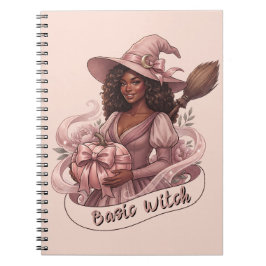 Caderno Espiral Bruxa Básica Magia de Menina Negra Abóbora Rosa