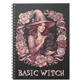 Caderno Espiral Bruxa Básica Rosa Floral Bruxa & Gata Preta Coquet