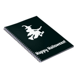 Caderno Espiral Bruxa Branca em Preto - Feliz Halloween