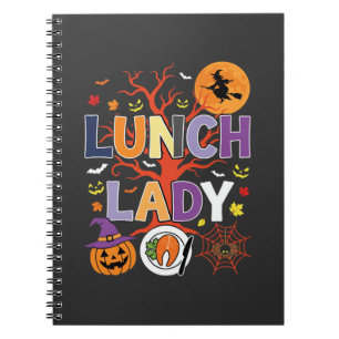 Caderno Espiral Bruxa da Cozinha da Senhora do Almoço de Halloween
