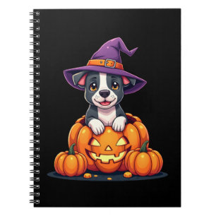 Caderno Espiral Bruxa de Abóbora Pitbull Engraçada Cachorro Hallow