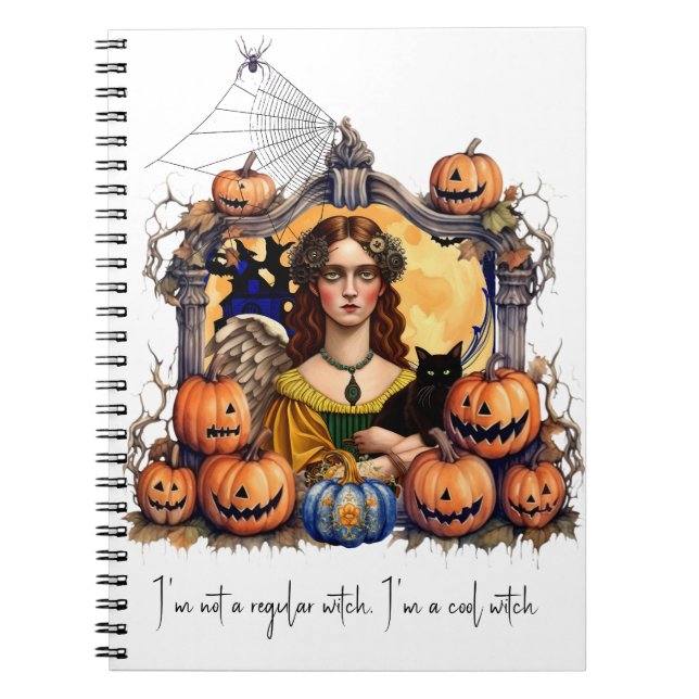 Caderno Espiral Bruxa de Halloween com citação (Frente)