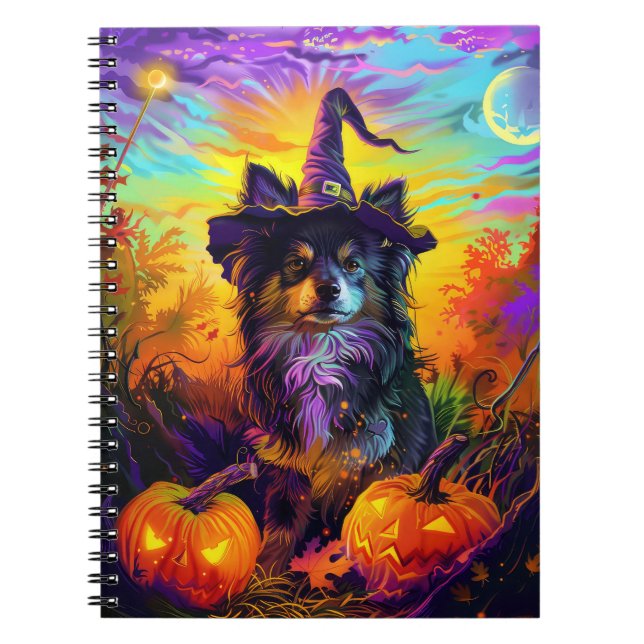 Caderno Espiral Bruxa De Halloween E Abóbora De Cão-De-Lapão Finla (Frente)