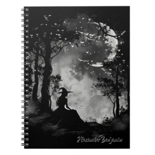 Caderno Espiral Bruxa de Halloween Noturno Assombrada