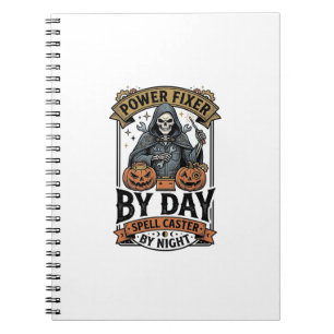 Caderno Espiral Bruxa de Reparo de Bateria Funny Halloween Camisa
