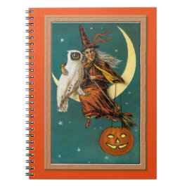 Caderno Espiral Bruxa e Coruja Feliz Halloween Nostálgico