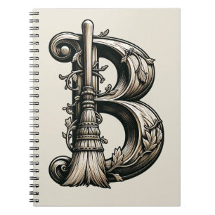 Caderno Espiral Bruxa Má Vassoura Mágica Carta B Grimoire Inicial