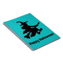 Caderno Espiral Bruxa Preta em Azul Turquesa - Feliz Halloween