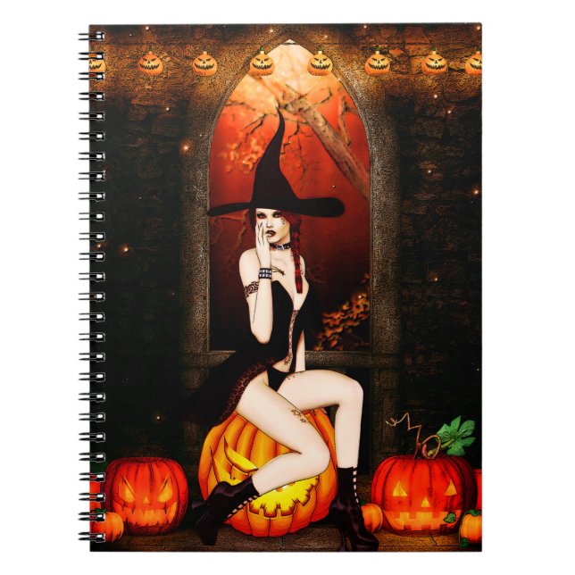Caderno Espiral Bruxas de Halloween e abóboras (Frente)