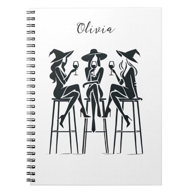 Caderno Espiral Bruxas Elegantes Personalizadas, Noite de Vinho, M (Frente)