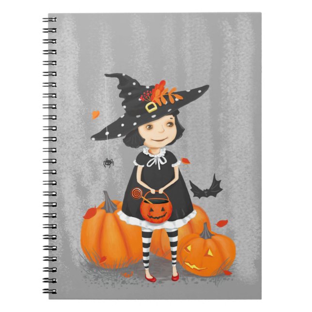 Caderno Espiral Bruxinha Bonita de Halloween (Frente)