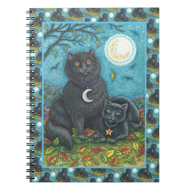 CADERNO ESPIRAL BUBO E PYEWACKET GATOS NEGROS, HALLOWEEN FOLK ART (Frente)