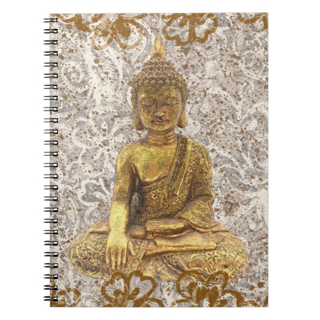 Caderno Espiral Buda Dourado Florais Flores (Frente)