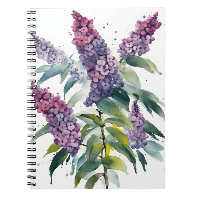Caderno Espiral Buddleia - Flores em aquarela (Frente)