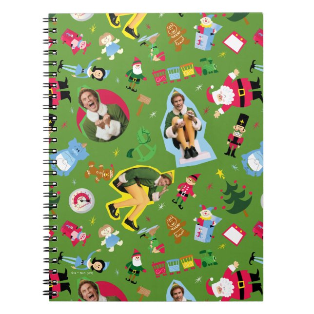Caderno Espiral Budy, o padrão dos ícones do Elf e do Natal (Frente)