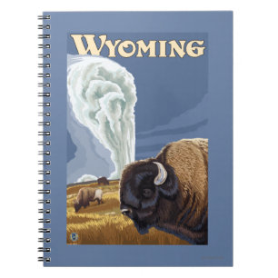 Caderno Espiral Búfalo pelo poster fiel velho das viagens vintage