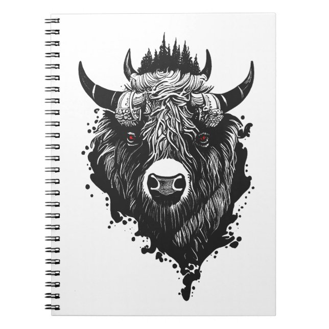 Caderno Espiral Buffalo Bison Selvagem Natureza Animal Ilustração  (Frente)