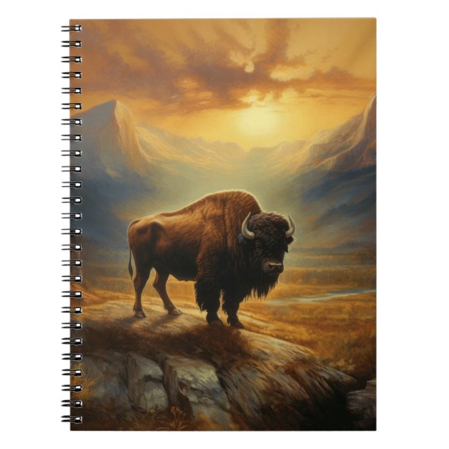 Caderno Espiral Buffalo Bison Sunset Silhouette (Frente)