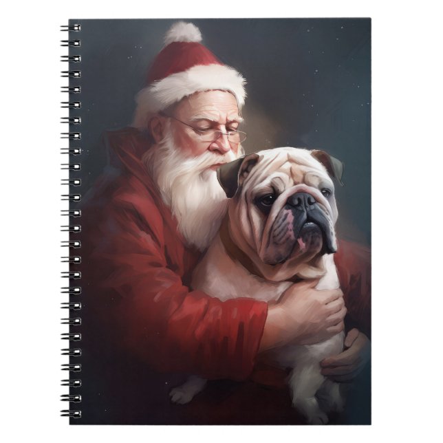 Caderno Espiral Buldogue com Papai Noel Natal Festivo (Frente)