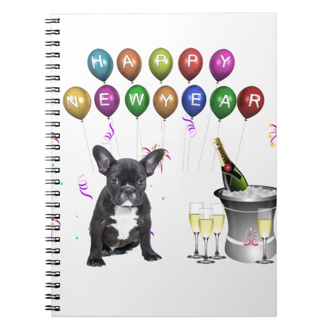 Caderno Espiral Buldogue Francês Ano Novo (Frente)