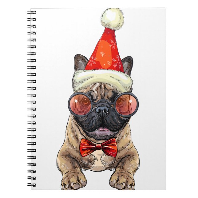 Caderno Espiral Buldogue francês natalino (Frente)