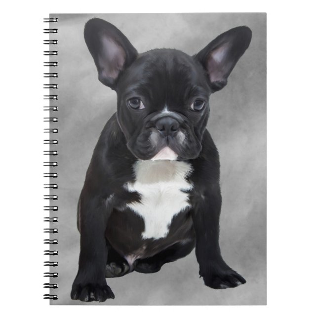 Caderno Espiral Buldogue Francês Sentado Aquarela Pintura Óleo (Frente)