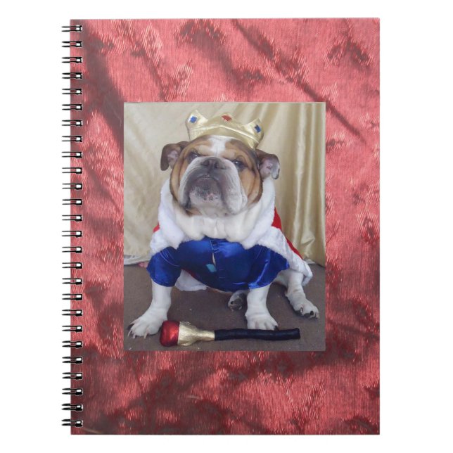 Caderno Espiral Buldogue inglês vestido como um rei, caderno! (Frente)