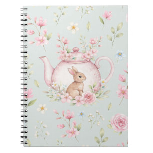 Caderno Espiral Bule de Chá Coelho Caprichoso Floral Primavera Cad
