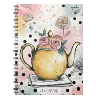 Caderno Espiral Bule de Chá Floral Caprichoso – Aconchegante Cotta