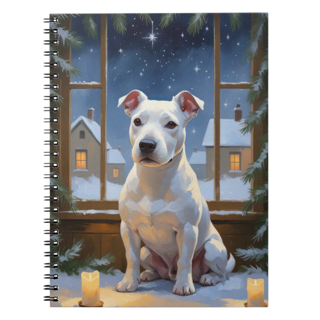 Caderno Espiral Bull Terrier com Luzes de Natal Feriado (Frente)