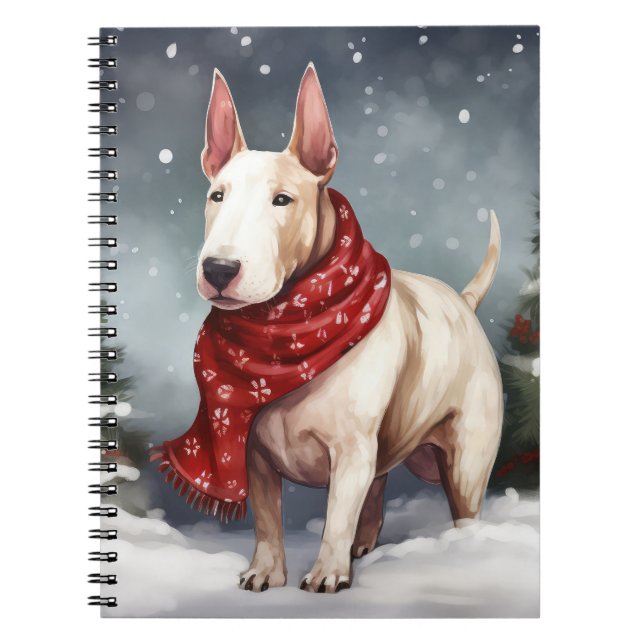 Caderno Espiral Bull Terrier Dog no Natal da Neve (Frente)