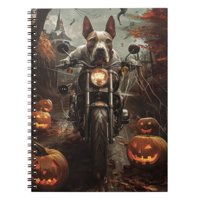 Caderno Espiral Bull Terrier Riding Motorcycle Halloween Scareen (Frente)