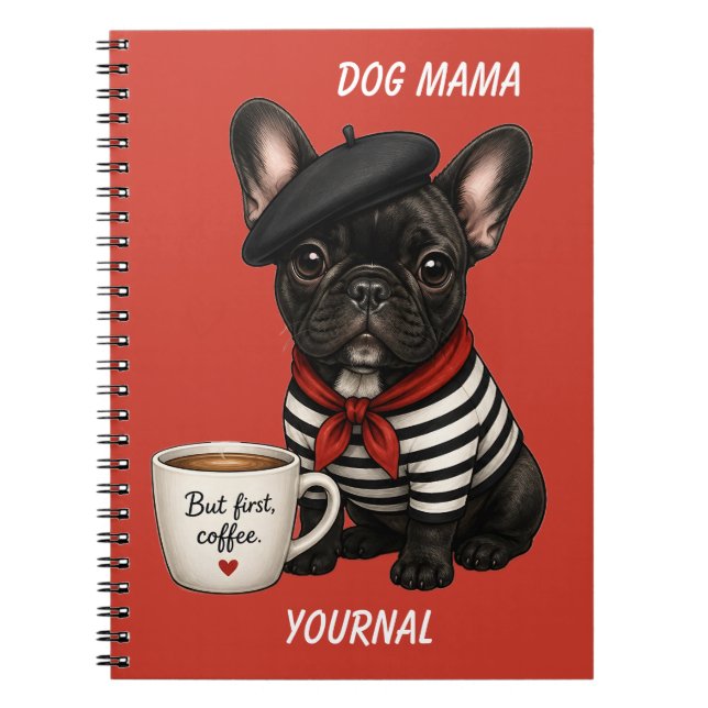 Caderno Espiral Bulldog Francês com café (Frente)