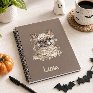 Caderno Espiral Bulldog Francês de Halloween Múmia Fofa