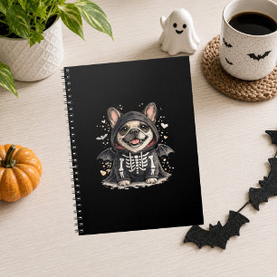 Caderno Espiral Bulldog Francês Halloween Esqueleto Fofo