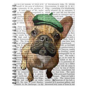 Caderno Espiral Bulldog francês marrom com chapéu verde 2