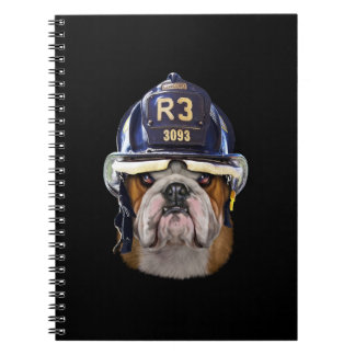 Caderno Espiral Bulldog Inglês Grumpy Vestindo Helmet para Bombeir
