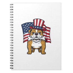 Caderno Espiral Bulldog Patriótico Com Desenho Vetorial de Bandeir