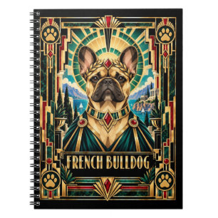 Caderno Espiral Bulldogue Francês, Cão Art Déco