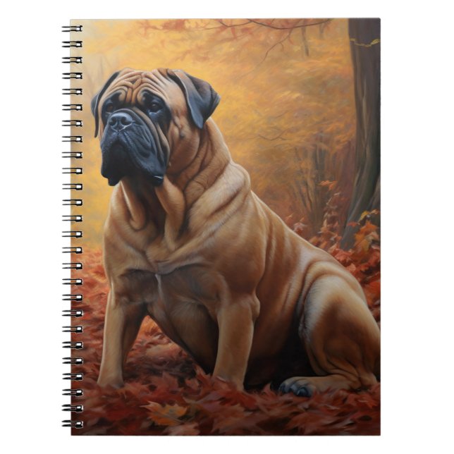 Caderno Espiral Bullmastiff das Folhas do outono Cai no Império (Frente)