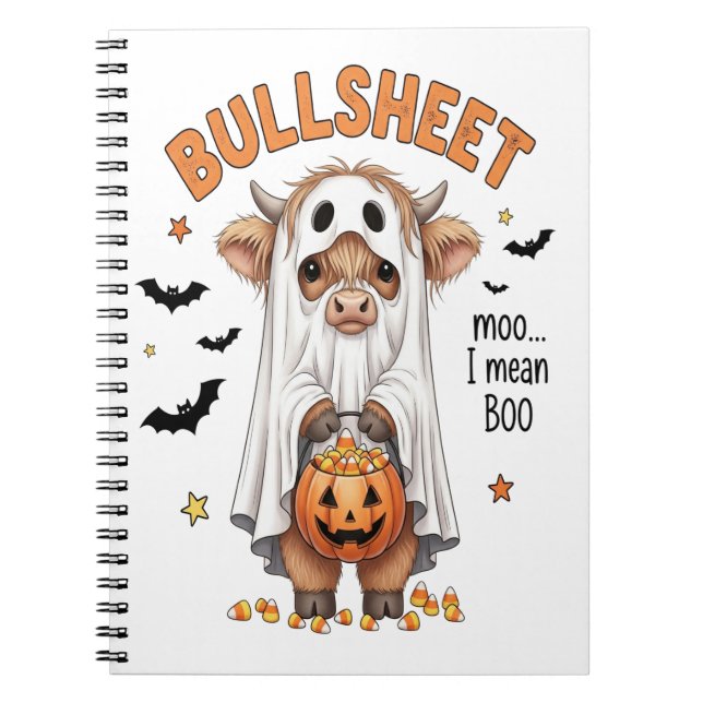 Caderno Espiral Bullsheet Highland Cow Funny Ghost (Frente)
