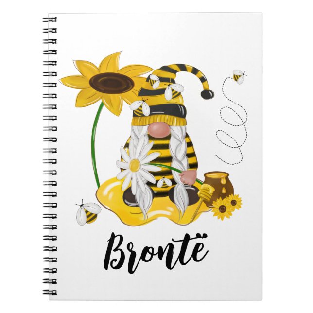 Caderno Espiral Bumble Bee Sunflower Personalised Gnomo Notebook (Frente)